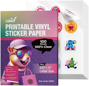 100% Clear Printable Vinyl Sticker Paper Letter Size 8.5"x11" Vivid Colors, Self-Adhesive 100 Sheets Labels for Product Packaging, Glass Jars & Custom DIY Sticker 100% Clear Printable Vinyl Sticker Paper Letter Size 8.5"x11" Vivid Colors, Self-Adhesive 100 Sheets Labels for Product Packaging, Glass Jars & Custom DIY Sticker
