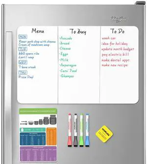 Magnetic Dry Erase Board: Small Fridge Whiteboard, Flexible Refrigerator Magnet White Board, Blank Writing Note Sheet with Kitchen Conversion Chart Magnet, 4 Markers & Eraser - 20 x 13 Magnetic Dry Erase Board: Small Fridge Whiteboard, Flexible Refrigerator Magnet White Board, Blank Writing Note Sheet with Kitchen Conversion Chart Magnet, 4 Markers & Eraser - 20 x 13