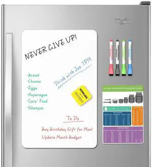 Magnetic Dry Erase Board: Small Fridge Whiteboard, Flexible Refrigerator Magnet White Board, Blank Writing Note Sheet with Kitchen Conversion Chart Magnet, 4 Markers & Eraser - 17 x 11 Magnetic Dry Erase Board: Small Fridge Whiteboard, Flexible Refrigerator Magnet White Board, Blank Writing Note Sheet with Kitchen Conversion Chart Magnet, 4 Markers & Eraser - 17 x 11