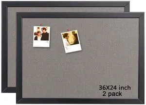 Cork Board Bulletin Board, 24 x 36 Inch Cork Boards for Walls, Large Cork Board for Office, School & Home with Imported Solid Wood Frame and Grey Canvas, Wall Mounted Notice Boards, 2 Pack Cork Board Bulletin Board, 24 x 36 Inch Cork Boards for Walls, Large Cork Board for Office, School & Home with Imported Solid Wood Frame and Grey Canvas, Wall Mounted Notice Boards, 2 Pack