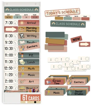 Daily Schedule Pocket Chart for Kids Management, 13+1 Pockets with 61 Cards Visual Time Reusable Dry-Eraser Schedule, Teacher Supplies for Boho Classroom Homeschool Decor Daily Schedule Pocket Chart for Kids Management, 13+1 Pockets with 61 Cards Visual Time Reusable Dry-Eraser Schedule, Teacher Supplies for Boho Classroom Homeschool Decor