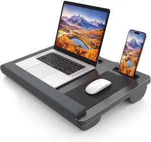 Laptop Lap Desk, Portable Large Laptop Desk for Bed, Up to 17 Inch Lap Pad Tray with Wrist Rest, Mouse Pad, Tablet Phone Slot, Portable Handle, Cushion (Black) Laptop Lap Desk, Portable Large Laptop Desk for Bed, Up to 17 Inch Lap Pad Tray with Wrist Rest, Mouse Pad, Tablet Phone Slot, Portable Handle, Cushion (Black)