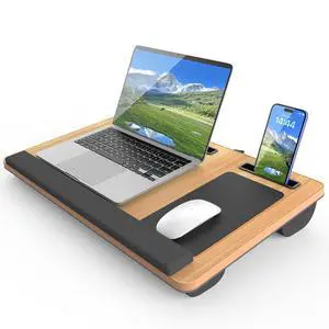 Laptop Lap Desk, Portable Large Laptop Desk for Bed, Up to 17 in Lap Table with Wrist Rest, Mouse Pad, Tablet Phone Slot, Portable Handle, Cushion (Light Brown) Laptop Lap Desk, Portable Large Laptop Desk for Bed, Up to 17 in Lap Table with Wrist Rest, Mouse Pad, Tablet Phone Slot, Portable Handle, Cushion (Light Brown)