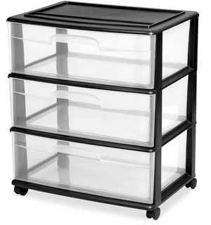 Drawer Tower, 3-Tier Storage Cart with Removable Wheels, White Frame Wide Plastic Organizer with Clear Bin Drawers for Bedroom, Bathroom, Home Office, and Dorm Rooms Drawer Tower, 3-Tier Storage Cart with Removable Wheels, White Frame Wide Plastic Organizer with Clear Bin Drawers for Bedroom, Bathroom, Home Office, and Dorm Rooms