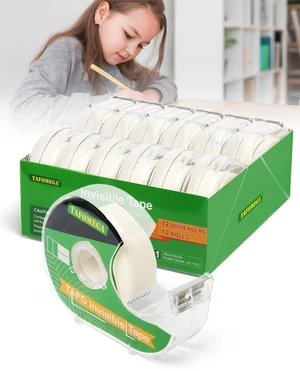 Invisible Clear Tape Bulk Rolls,12 Packs Gift Wrapping Tape with Dispenser Tape Refills for School Office Craft Job, Frosted Writable, 7/10 X 1000 Inches Invisible Clear Tape Bulk Rolls,12 Packs Gift Wrapping Tape with Dispenser Tape Refills for School Office Craft Job, Frosted Writable, 7/10 X 1000 Inches