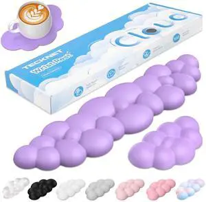 Cloud Keyboard Wrist Rest Set, Cloud Wrist Rest with Non-Slip Base, PU Leather Wrist Pad for Keyboard with Ergonomic Memory Foam for Computer Laptop Office Gaming and Pain Relief, Purple Cloud Keyboard Wrist Rest Set, Cloud Wrist Rest with Non-Slip Base, PU Leather Wrist Pad for Keyboard with Ergonomic Memory Foam for Computer Laptop Office Gaming and Pain Relief, Purple