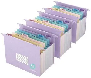 Expanding Hanging File Folders for Filing Cabinet, 7 Accordion Pockets, 1.2'' Expandable, Multi-Color Tabs, Letter Size, 50% Wheat Straw, 3 Pack (Lavender) Expanding Hanging File Folders for Filing Cabinet, 7 Accordion Pockets, 1.2'' Expandable, Multi-Color Tabs, Letter Size, 50% Wheat Straw, 3 Pack (Lavender)