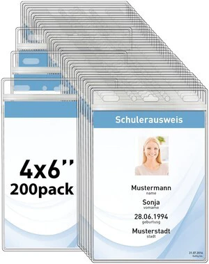 Vertical ID Badge Holders Waterproof Name Badge Holder 200 Pack Zipper Plastic Badge Holders with Soft Edge Design, Fits 4x6 Inch Inserts for ID Cards and Name Tags Vertical ID Badge Holders Waterproof Name Badge Holder 200 Pack Zipper Plastic Badge Holders with Soft Edge Design, Fits 4x6 Inch Inserts for ID Cards and Name Tags