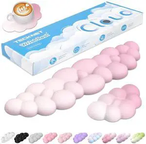 Cloud Keyboard Wrist Rest Set, Cloud Wrist Rest with Non-Slip Base, PU Leather Wrist Pad for Keyboard with Ergonomic Memory Foam for Computer Laptop Office Gaming & Pain Relief, Gradient Pink Cloud Keyboard Wrist Rest Set, Cloud Wrist Rest with Non-Slip Base, PU Leather Wrist Pad for Keyboard with Ergonomic Memory Foam for Computer Laptop Office Gaming & Pain Relief, Gradient Pink