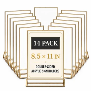 14 Pack Acrylic Sign Holder 8.5x11 Gold Frames, Wedding Table Number Holders Double Sided Vertical Clear Display Stand, Picture Holders for Tables, Menus, Flyers, Party and Office Decor 14 Pack Acrylic Sign Holder 8.5x11 Gold Frames, Wedding Table Number Holders Double Sided Vertical Clear Display Stand, Picture Holders for Tables, Menus, Flyers, Party and Office Decor