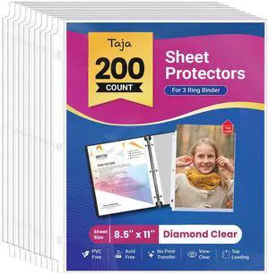 Sheet Protectors for 3 Ring Binder, Clear Page Protector, 200 Pack Top Loading Sheet Protectors for Office, Home, and School, Letter Size Plastic Sleeves 8.5 x 11 Inches, Document Storage Sheet Protectors for 3 Ring Binder, Clear Page Protector, 200 Pack Top Loading Sheet Protectors for Office, Home, and School, Letter Size Plastic Sleeves 8.5 x 11 Inches, Document Storage