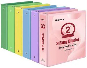 Sturdy Standard 2 Inch 3 Ring Binder with Clear View Cover 2"Round Ring,PVC-Free,Holds 400 Letter Sheets,Morandi Multicolor for Students & Office,6 Pack (Multicolored) Sturdy Standard 2 Inch 3 Ring Binder with Clear View Cover 2"Round Ring,PVC-Free,Holds 400 Letter Sheets,Morandi Multicolor for Students & Office,6 Pack (Multicolored)