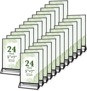 24 Pack 5x7 Inch Acrylic Sign Holders, Double Sided Picture Frame Black Clear Picture Frame Stands, Menu Flyer Holder for Wedding Table Numbers, Restaurant Signs, Party and Office Photos 24 Pack 5x7 Inch Acrylic Sign Holders, Double Sided Picture Frame Black Clear Picture Frame Stands, Menu Flyer Holder for Wedding Table Numbers, Restaurant Signs, Party and Office Photos