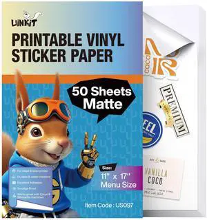 Luxe-Matte Printable Vinyl Sticker Paper 50 Sheets Menu Size Vibrant Color, Lay-Flat, Removable Adhesive for Branding & Crafts for Cutting Machine Luxe-Matte Printable Vinyl Sticker Paper 50 Sheets Menu Size Vibrant Color, Lay-Flat, Removable Adhesive for Branding & Crafts for Cutting Machine