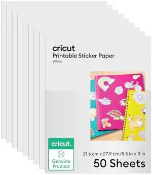 Sticker Paper (50 White Sheets, 8.5x11) Printable Stickers For Inkjet Printers - Works with Joy Xtra, Explore, & Maker Machines Sticker Paper (50 White Sheets, 8.5x11) Printable Stickers For Inkjet Printers - Works with Joy Xtra, Explore, & Maker Machines