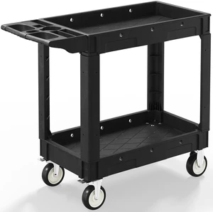 Plastic Utility Cart on Wheels, 40 x 17 Inch Rolling Service Cart-Black 2 Shelf Work Carts, 500 lbs Capacity Heavy Duty Tool Cart W/Tub Storage & Deep Shelve, for Warehouse, Garage, Cleaning Plastic Utility Cart on Wheels, 40 x 17 Inch Rolling Service Cart-Black 2 Shelf Work Carts, 500 lbs Capacity Heavy Duty Tool Cart W/Tub Storage & Deep Shelve, for Warehouse, Garage, Cleaning