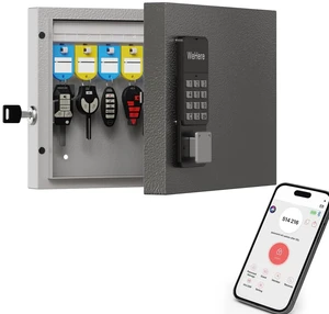 16 Key Lock Box Smart Key Organier Cabinet with Keypad & App for Office Wall Mounted Lockbox use Bluetooth, Custom/One Time Password, WiFi (Need W100 Bridge) Unlock for School, Office, Fleet, Hotel 16 Key Lock Box Smart Key Organier Cabinet with Keypad & App for Office Wall Mounted Lockbox use Bluetooth, Custom/One Time Password, WiFi (Need W100 Bridge) Unlock for School, Office, Fleet, Hotel