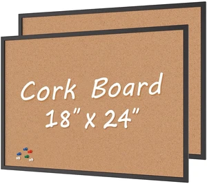 2-Pack Cork Board Bulletin Board 18 x 24, Black Wood Framed Corkboard, Office Board for Wall Cork, Large Wall Mounted Notice Pin Board with 32 Push Pins for School, Home & Office 2-Pack Cork Board Bulletin Board 18 x 24, Black Wood Framed Corkboard, Office Board for Wall Cork, Large Wall Mounted Notice Pin Board with 32 Push Pins for School, Home & Office