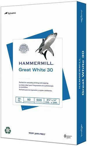 Printer Paper, Great White 30% Recycled Paper, 8.5 x 14 - 1 Ream (500 Sheets) - 92 Bright, Made in the USA, 086704 Printer Paper, Great White 30% Recycled Paper, 8.5 x 14 - 1 Ream (500 Sheets) - 92 Bright, Made in the USA, 086704