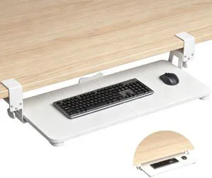Keyboard Tray Under Desk Large C-Clamp 25.6" x 11.8" Board 30 Width Including Clamps Slide-Out Platform Computer Drawer Pull Out Keyboard & Mouse Tray White DSF4W Keyboard Tray Under Desk Large C-Clamp 25.6" x 11.8" Board 30 Width Including Clamps Slide-Out Platform Computer Drawer Pull Out Keyboard & Mouse Tray White DSF4W