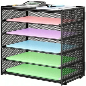 6 Trays Paper Organizer with Handle - Mesh Desk File/Letter Paper Sorter Organizer for Office, Home or School (Black with Closed top) 6 Trays Paper Organizer with Handle - Mesh Desk File/Letter Paper Sorter Organizer for Office, Home or School (Black with Closed top)