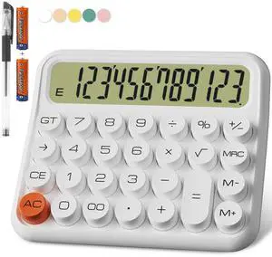 Battery Desk Calculator - 12 Digit Extra Large 5-Inch LCD Display, Big Buttons, 15 Tilt Screen (White) Battery Desk Calculator - 12 Digit Extra Large 5-Inch LCD Display, Big Buttons, 15 Tilt Screen (White)