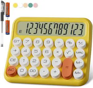 Mechanical Calculator 12 Digit, 5-Inch LCD Display, Battery Desk Calculator With Big Buttons, 15 Tilt Screen for Office and Kids (Yellow) Mechanical Calculator 12 Digit, 5-Inch LCD Display, Battery Desk Calculator With Big Buttons, 15 Tilt Screen for Office and Kids (Yellow)