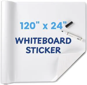 Whiteboard Sticker for Wall, 120" x 24" No Ghosting Peel and Stick Dry Erase White Board Roll, Stain-Proof Self-Adhesive Whiteboard Paper for Home, Office, Classroom Whiteboard Sticker for Wall, 120" x 24" No Ghosting Peel and Stick Dry Erase White Board Roll, Stain-Proof Self-Adhesive Whiteboard Paper for Home, Office, Classroom