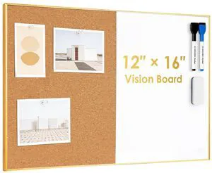 Cork Board White Board Combo 11.6"x15.7" Bulletin Board, Magnetic Dry Erase Board & Corkboard for Wall, Vision Board for Home, Office, School, Gold Frame Cork Board White Board Combo 11.6"x15.7" Bulletin Board, Magnetic Dry Erase Board & Corkboard for Wall, Vision Board for Home, Office, School, Gold Frame