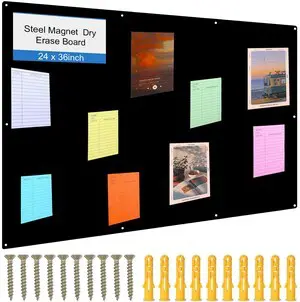 Magnetic Board Steel, Display Magnetic, Black, 24 x 48 Inch Magnet Bulletin Boards for Walls Notes Photos for Home, Office, Classroom, Pre Drilled with Screws and Dry Wet Erase Feature Magnetic Board Steel, Display Magnetic, Black, 24 x 48 Inch Magnet Bulletin Boards for Walls Notes Photos for Home, Office, Classroom, Pre Drilled with Screws and Dry Wet Erase Feature