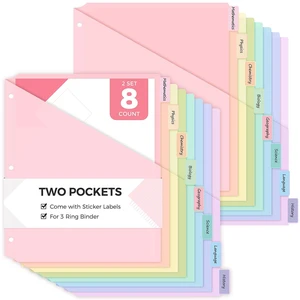 8 Tabs Dividers with Two Pockets, Plastic Binder Dividers Dividers for 3 Ring Binders with Writable Labels,Insertable Lettersize Document Pocket,Organizer for School Office & Home 8 Tabs Dividers with Two Pockets, Plastic Binder Dividers Dividers for 3 Ring Binders with Writable Labels,Insertable Lettersize Document Pocket,Organizer for School Office & Home