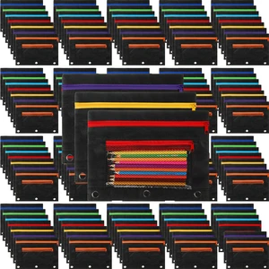 100 Pcs Classroom Binder Pencil Pouches, Novel Black, 2 Zipper 3 Ring Binder Zipper Pencil Pouches, Mesh Layer Pencil Bags Bulk, Pencils Pouches for Students, Back to School Pen Bags 100 Pcs Classroom Binder Pencil Pouches, Novel Black, 2 Zipper 3 Ring Binder Zipper Pencil Pouches, Mesh Layer Pencil Bags Bulk, Pencils Pouches for Students, Back to School Pen Bags