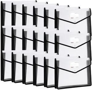 Plastic File Folders Legal Size Expandable Document Folder with Snap Button Closure, A4 Expanding File Wallet Envelopes Pouch with Label Pocket, 18 Packs, Black Plastic File Folders Legal Size Expandable Document Folder with Snap Button Closure, A4 Expanding File Wallet Envelopes Pouch with Label Pocket, 18 Packs, Black