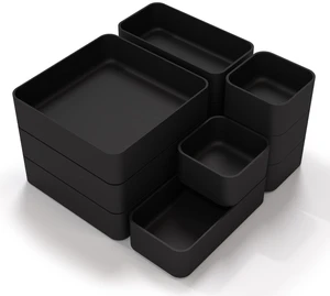 11-Piece Stackable Drawer Organizer Set, Multi-size Desk Drawer Organizer Trays Vanity Storage Bins for Storing Makeup, Stationery, Utensils in Bathroom Dresser, Office and Kitchen 11-Piece Stackable Drawer Organizer Set, Multi-size Desk Drawer Organizer Trays Vanity Storage Bins for Storing Makeup, Stationery, Utensils in Bathroom Dresser, Office and Kitchen