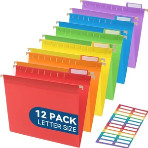 Plastic Hanging File Folders, Letter Size, Tear-Resistant, Vibrant 12-Pack, Sturdy and Easy to Clean, for Filing Cabinets, with Insertable 1/5-Cut Tabs and Colorful Labels Plastic Hanging File Folders, Letter Size, Tear-Resistant, Vibrant 12-Pack, Sturdy and Easy to Clean, for Filing Cabinets, with Insertable 1/5-Cut Tabs and Colorful Labels