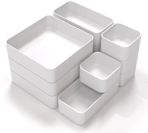 11-Piece Stackable Drawer Organizer Set, Multi-size Desk Drawer Organizer Trays Vanity Storage Bins for Storing Makeup, Stationery, Utensils in Bathroom Dresser, Office and Kitchen 11-Piece Stackable Drawer Organizer Set, Multi-size Desk Drawer Organizer Trays Vanity Storage Bins for Storing Makeup, Stationery, Utensils in Bathroom Dresser, Office and Kitchen