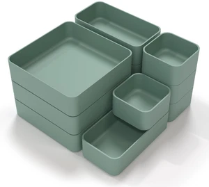 11-Piece Stackable Drawer Organizer Set, Multi-size Desk Drawer Organizer Trays Vanity Storage Bins for Storing Makeup, Stationery, Utensils in Bathroom Dresser, Office and Kitchen 11-Piece Stackable Drawer Organizer Set, Multi-size Desk Drawer Organizer Trays Vanity Storage Bins for Storing Makeup, Stationery, Utensils in Bathroom Dresser, Office and Kitchen