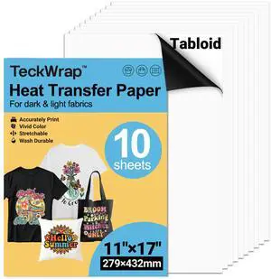 Printable Heat Transfer Paper for T-Shirts 10 Sheets, 11" X 17" Printable Heat Transfer Vinyl for Inkjet Printer, Iron on Transfer Paper for Light and Dark Fabric (Matte) Printable Heat Transfer Paper for T-Shirts 10 Sheets, 11" X 17" Printable Heat Transfer Vinyl for Inkjet Printer, Iron on Transfer Paper for Light and Dark Fabric (Matte)