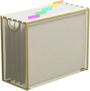 Letter-Size Hanging File Organizer with 5 Grey Holders(Gold) File Holder Filing Box for Desk, Metal Mesh Desk File Folder Storage for Office(No Assembly Required) Letter-Size Hanging File Organizer with 5 Grey Holders(Gold) File Holder Filing Box for Desk, Metal Mesh Desk File Folder Storage for Office(No Assembly Required)