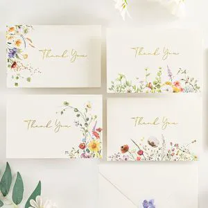 4x6 Floral 4 Assorted Thank You Cards (100 Pack) with Envelopes Elegant Watercolor Wildflower Pattern, Matching Stickers, Gold Foil Printing, for Birthday/Baby Bridal Shower/Graduation 4x6 Floral 4 Assorted Thank You Cards (100 Pack) with Envelopes Elegant Watercolor Wildflower Pattern, Matching Stickers, Gold Foil Printing, for Birthday/Baby Bridal Shower/Graduation