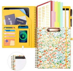 Clipboard with Storage for Men Women, Leather Padfolio Portfolio Organizer 5 Folders with 10 Pockets, Spiral Clipboard Folio with Notepad for Letter Size, Elastic Closure and Pen Loop Floral Clipboard with Storage for Men Women, Leather Padfolio Portfolio Organizer 5 Folders with 10 Pockets, Spiral Clipboard Folio with Notepad for Letter Size, Elastic Closure and Pen Loop Floral