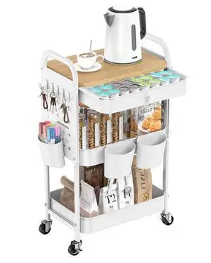 3 Tier Metal Rolling Cart with Drawer,Wood Top,Pegboards,White Storage Utility Cart with Drawers,Pegboards,Lockable Wheels,Baskets,Hooks for Kitchen,Office,Bedroom,DIY Supplies 3 Tier Metal Rolling Cart with Drawer,Wood Top,Pegboards,White Storage Utility Cart with Drawers,Pegboards,Lockable Wheels,Baskets,Hooks for Kitchen,Office,Bedroom,DIY Supplies
