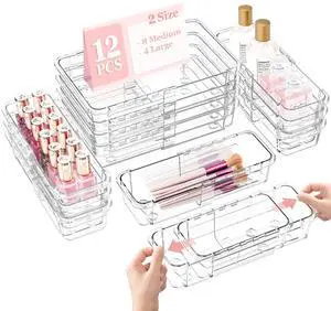12 Pcs Clear Extendable Drawer Organizer, Adjustable Drawer Storage 2-Size Desk Drawer Organizer, Plastic Non-Slip Storage Bins for Makeup Cosmetic Jewelries Utensils Stationery Dressers Tool 12 Pcs Clear Extendable Drawer Organizer, Adjustable Drawer Storage 2-Size Desk Drawer Organizer, Plastic Non-Slip Storage Bins for Makeup Cosmetic Jewelries Utensils Stationery Dressers Tool