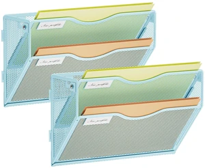 Wall File Holder 2-Tier Hanging Wall File Organizer, Mesh Mail Holder for Papers, Wall Mount File Clipboard & Magazine Organizer Great for Office Home - 2P(Blue) Wall File Holder 2-Tier Hanging Wall File Organizer, Mesh Mail Holder for Papers, Wall Mount File Clipboard & Magazine Organizer Great for Office Home - 2P(Blue)