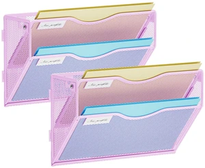 Wall File Holder 2-Tier Hanging Wall File Organizer, Mesh Mail Holder for Papers, Wall Mount File Clipboard & Magazine Organizer Great for Office Home - 2P(Purple) Wall File Holder 2-Tier Hanging Wall File Organizer, Mesh Mail Holder for Papers, Wall Mount File Clipboard & Magazine Organizer Great for Office Home - 2P(Purple)