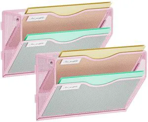 Wall File Holder 2-Tier Hanging Wall File Organizer, Mesh Mail Holder for Papers, Wall Mount File Clipboard & Magazine Organizer Great for Office Home - 2P(Pink) Wall File Holder 2-Tier Hanging Wall File Organizer, Mesh Mail Holder for Papers, Wall Mount File Clipboard & Magazine Organizer Great for Office Home - 2P(Pink)