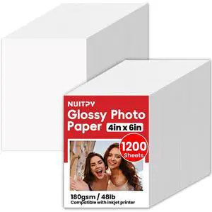 1200 Sheets Glossy Photo Paper, 4in x 6in, 180GSM / 48lb Inkjet Photo Printer Paper, Picture Paper for Photos, Calendars, Brochures, Cards, Menus 1200 Sheets Glossy Photo Paper, 4in x 6in, 180GSM / 48lb Inkjet Photo Printer Paper, Picture Paper for Photos, Calendars, Brochures, Cards, Menus