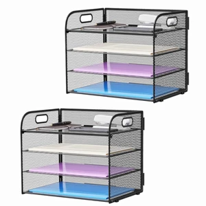 2 Pack 4 Tier Paper Organizer Letter Tray - Mesh Desk File Organizer with Handle, Paper Sorter Organizer for Letter/A4 Office File Folder Holder (Black, 12.6" x 9.1" x 10.7") 2 Pack 4 Tier Paper Organizer Letter Tray - Mesh Desk File Organizer with Handle, Paper Sorter Organizer for Letter/A4 Office File Folder Holder (Black, 12.6" x 9.1" x 10.7")