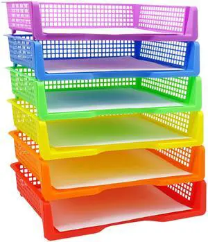 6 Colorful Plastic Trays for Teachers, Durable Turn in Trays, Classroom Paper Organizers, Stackable Storage Baskets for Office Desk, Classroom Organization Supplies, 13.3" Lx9.2 Wx3 H 6 Colorful Plastic Trays for Teachers, Durable Turn in Trays, Classroom Paper Organizers, Stackable Storage Baskets for Office Desk, Classroom Organization Supplies, 13.3" Lx9.2 Wx3 H
