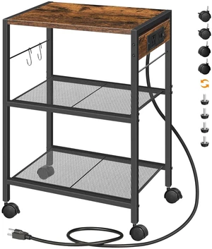 Industrial Printer Stand, 3-Tier Mobile Printer Table, Rolling Cart with Power Outlets and USB Ports, Home Printer Stand with 2 Hooks, for Office, Living Room, Rustic Brown BF22UPS01 Industrial Printer Stand, 3-Tier Mobile Printer Table, Rolling Cart with Power Outlets and USB Ports, Home Printer Stand with 2 Hooks, for Office, Living Room, Rustic Brown BF22UPS01